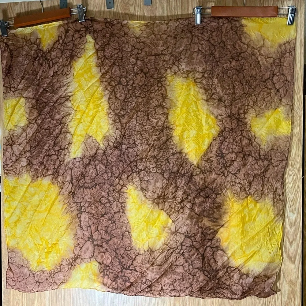 Silk Brown/ Gold Floral Tie Dyed Vintage 80’s Scarf